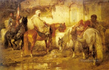 Adolf Schreyer Painting - Arab At The Watering Place Arab Adolf Schreyer